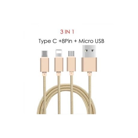 Cable 3 En 1 Micro Usb Tipo C Lightning Carga Rapida Datos