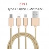 Cable 3 En 1 Micro Usb Tipo C Lightning Carga Rapida Datos